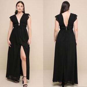 NWT Lulus I'm All Yours Black Ruffled Maxi Dress Party Cocktail Size Large